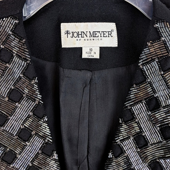 JOHN MEYER Vintage Black Beaded Collar Wool Double Breasted Blazer Size 10 - Picture 4 of 7